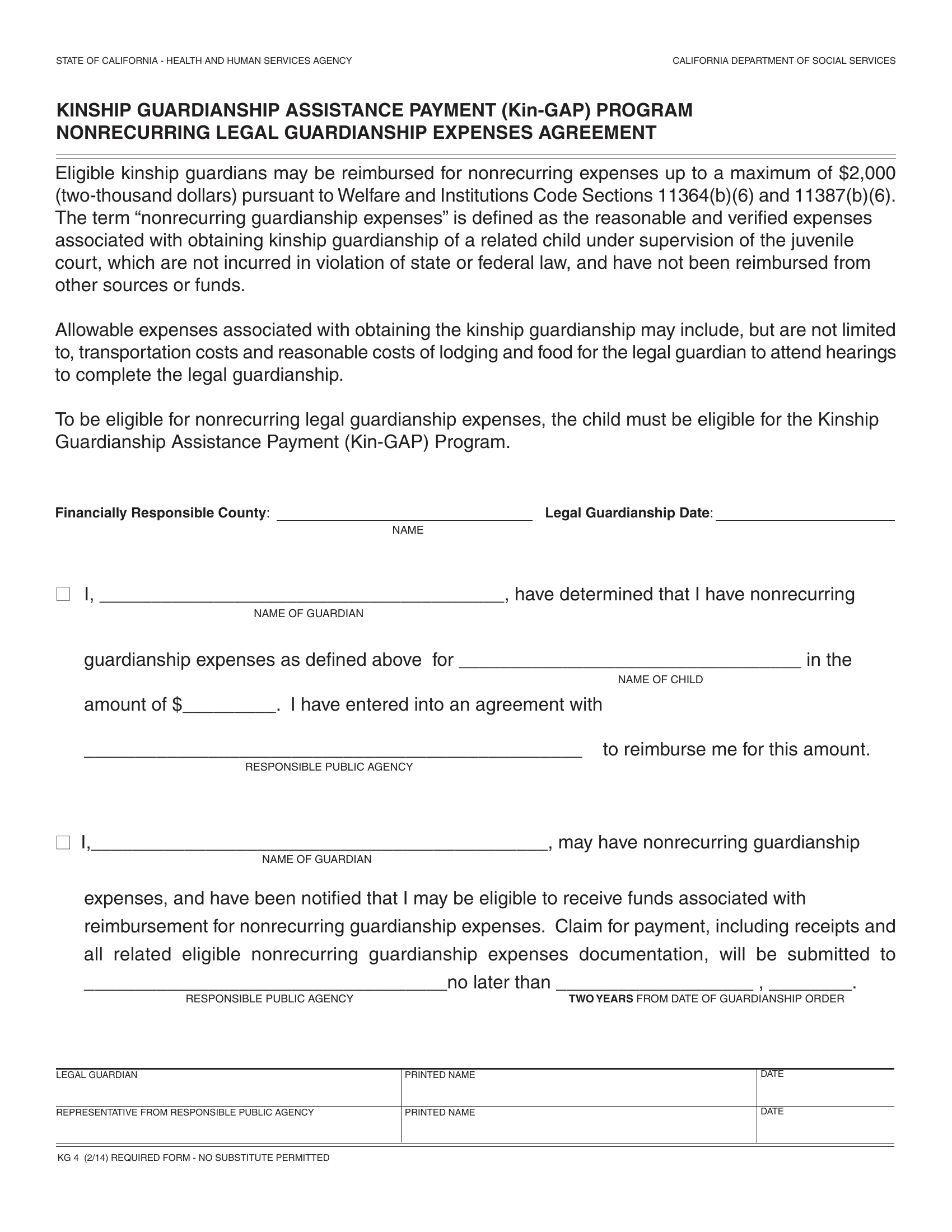 Kg 4 Kinship Guardianship Assistance Payment Program Nonrecurring Legal Guardianship 2853