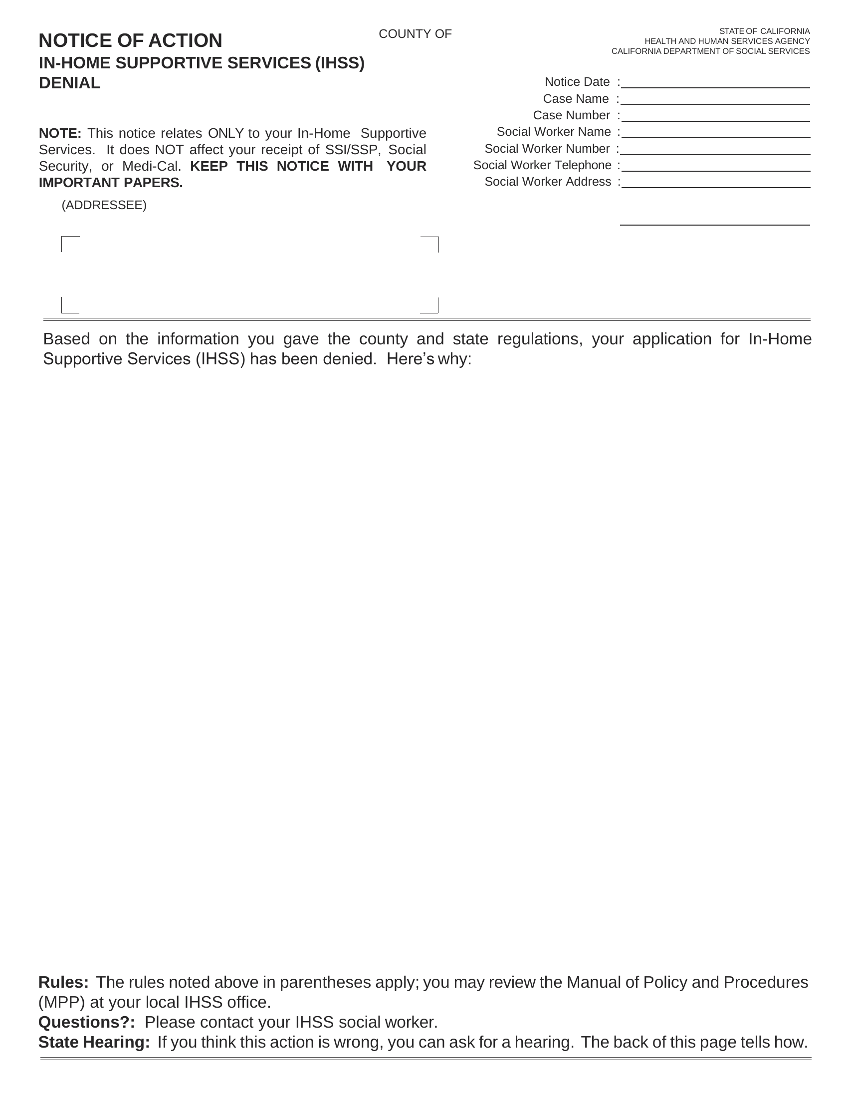 NA 1252 Notice Of Action In Home Supportive Services Denial 