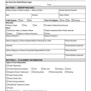 ICPC 100A Interstate Compact On The Placement Of Children Request