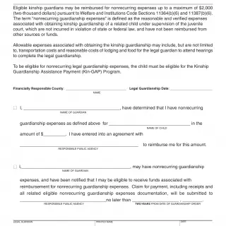 KG 4 - Kinship Guardianship Assistance Payment Program - Nonrecurring Legal Guardianship Expenses Agreement