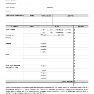 KG 5 - Kinship Guardianship Assistance Payments Program Nonrecurring Legal Guardianship Expenses Form