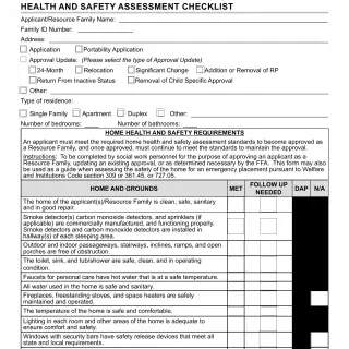 LIC 03 - Resource Family Home Health And Safety Assessment Checklist Document For Agency Use Only