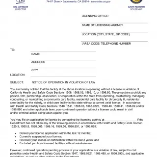 LIC 195 - Notice Of Operation In Violation Of Law