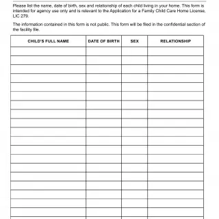 LIC 279B - Current Children In Your Home - Application For A Family Child Care Home License