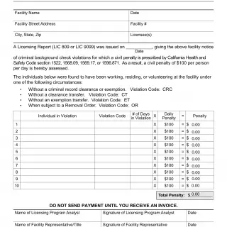 LIC 421BG - Civil Penalty Assessment Caregiver Background Check