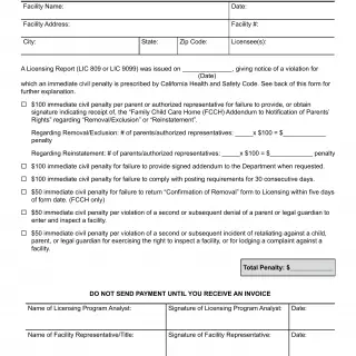 LIC 421CC - Civil Penalty Assessment Child Care