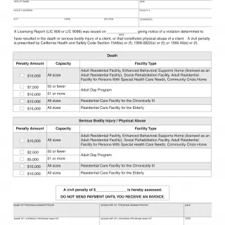 LIC 421D - Civil Penalty Assessment Death/Serious Bodily Injury/Physical Abuse