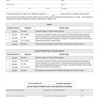 LIC 421D - Civil Penalty Assessment Death/Serious Bodily Injury/Physical Abuse