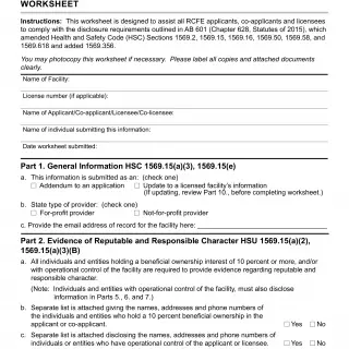 LIC 606 - Residential Care Facility For The Elderly Disclosure Worksheet