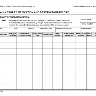 LIC 622 - Centrally Stored Medication And Destruction Record