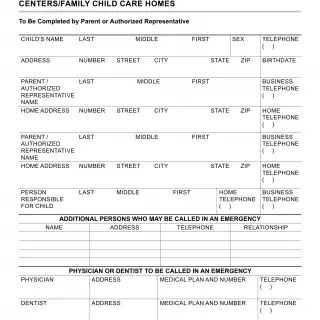 LIC 700 - Identification And Emergency Information Child Care Centers/Family Child Care Homes