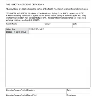 LIC 9102TV - Advisory Notes - Technical Violation