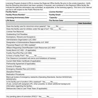 LIC 9119  Facility Inspection Checklist Group Homes