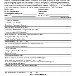 LIC 9119 CTF  Facility Inspection Checklist Community Treatment Facility