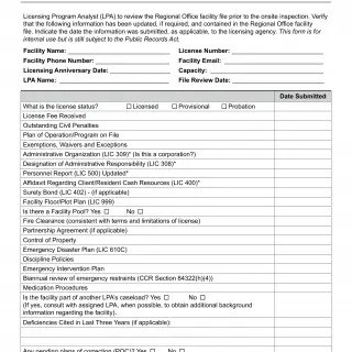 LIC 9119 EBSH - Facility Inspection Checklist Enhanced Behavioral Supports Homes