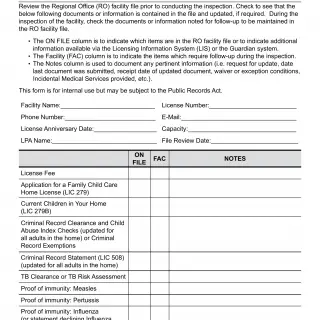 LIC 9121 - Facility Visit Checklist Family Child Care