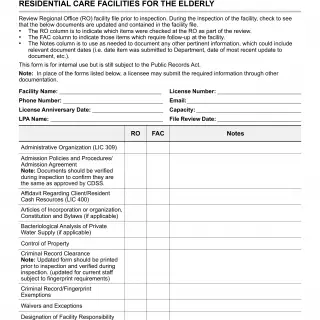 LIC 9123 - FacilityВ Inspection Checklist - Residential Care Facility For The Elderly