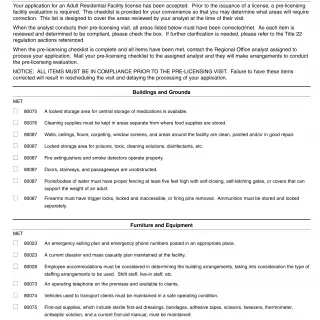 LIC 9200 - Pre-Licensing Facility Evaluation Checklist