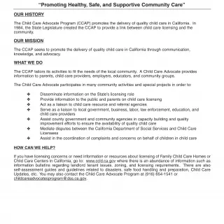 LIC 9223 - Child Care Advocate Program