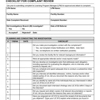 LIC 9230 - Licensing Program Analyst Checklist For Complaint Review