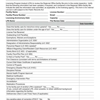 LIC 9235  Facility Inspection Checklist Short Term Residential Therapeutic Program