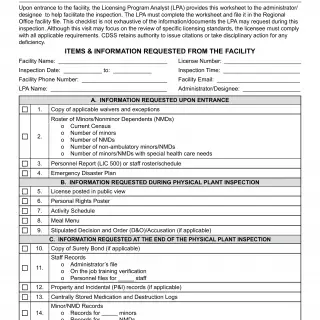 LIC 9239  Entrance Checklist Group Home