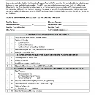 LIC 9239 CN - Entrance Checklist - Crisis Nurseries