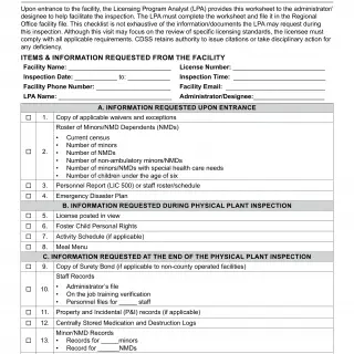 LIC 9239 TrSCF - Entrance Checklist - Transitional Shelter Care Facility