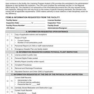 LIC 9239 YHPC - Entrance Checklist - Youth Homelessness Prevention Center