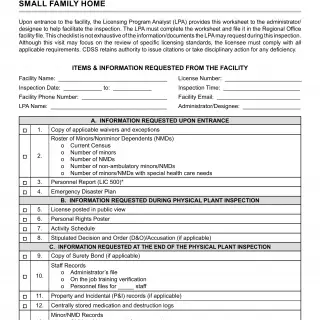 LIC 9240  Entrance Checklist Small Family Home