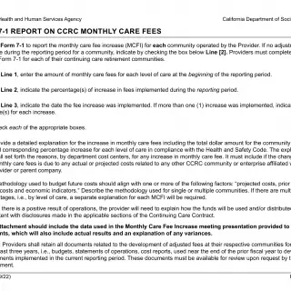 LIC 9270  Form 7-1: Report On CCRC Monthly Care Fees