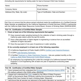 LIC 9275 - External Water Sampler Self-Certification Form