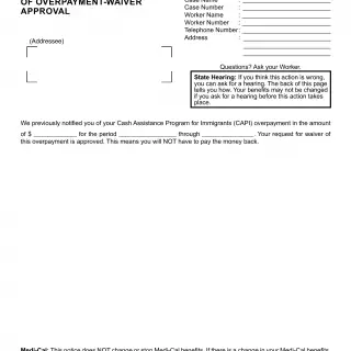 NA 1230 - Cash Assistance Program for Immigrants Notice of Overpayment - Waiver Approval