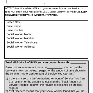 NA 1250L - Notice Of Action In-Home Supportive Services Approval