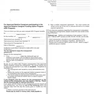 NA 1277 - Notice Of Action - Approved Relative Caregiver Overpayment