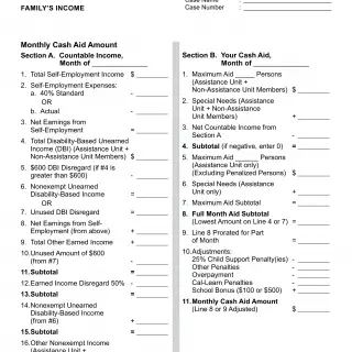 NA 271 - Notice Of Action - Continuation Page - Family Income Computations - Cash Aid