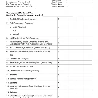 NA 274H - Notice Of Action - Continuation Page - Overpayment Computations Between 6/1/2020 and 05/31/2021