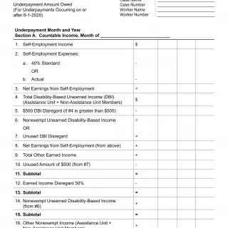 NA 281C - Notice Of Action - Continuation Page - Underpayment Computations Occurring On Or After 6/1/2020