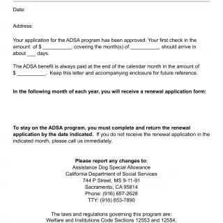 NA 421 Assistance Dog Special Allowance - Notice Of Action - Approval