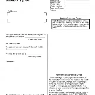 NA 693 - Notice Of Approval - Cash Assistance Program For Immigrants