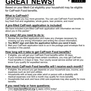 PUB 520 - Great News! Based On Your Medi-Cal Eligibility Your Household May Be Eligible For CalFresh Food Benefits