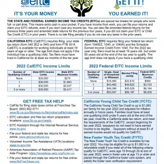 PUB 429 В - California EITC is Here! Claim Your 2022 State And Federal Credits - You Earned It - It's Your Money