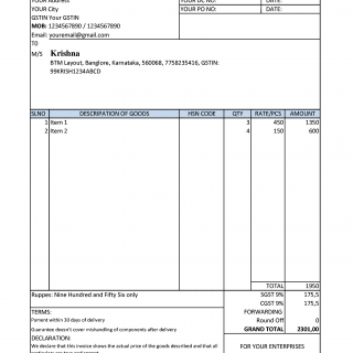GST Bill Format (Invoice Template with GST Calculation) GST Bill Format (Invoice Template with GST Calculation)