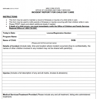 OCFS-4436. Incident Report for Child Day Care OCFS-4436. Incident Report for Child Day Care