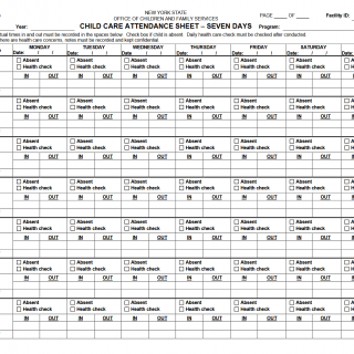 OCFS-6027. Child Care Attendance Sheet (Seven Days)