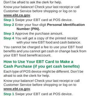 PUB 389 - California Electronic Benefit Transfer (EBT) Card - How To Use Your EBT Card To Make A Purchase.