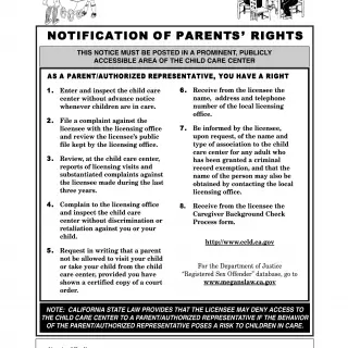 PUB 393 - Notification of Parents' Rights - Child Care Center