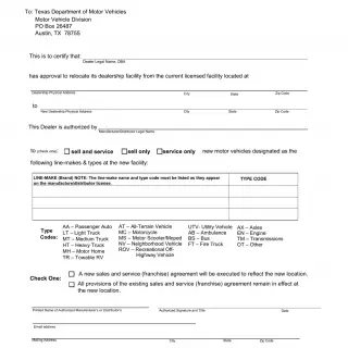 TxDMV LF621 - Evidence of Relocation Form