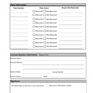 TxDMV LF707 - Plate Inventory - Plates being Returned by Licensee