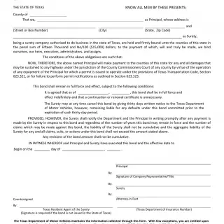 TxDMV MCD-1754 - Timber Permit Bond